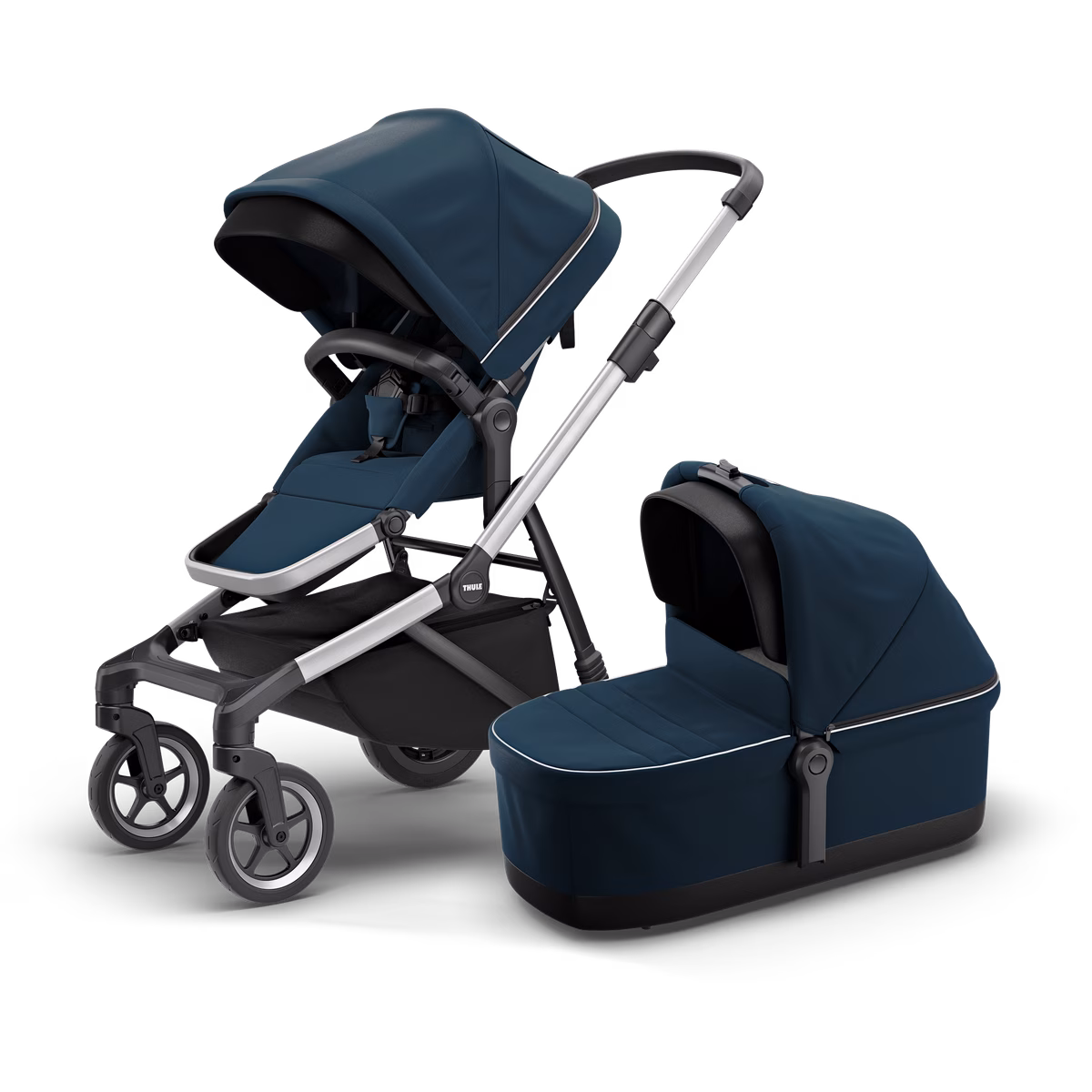 Thule Sleek
linnavanker alumiinium / tumesinine koos vankrikorviga tumesinise
