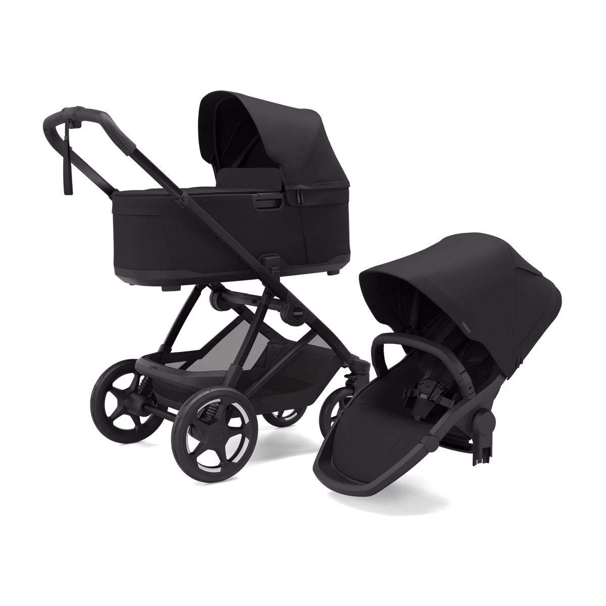 Thule Charm 2 in 1
täissuuruses jalutuskäru ja häll must